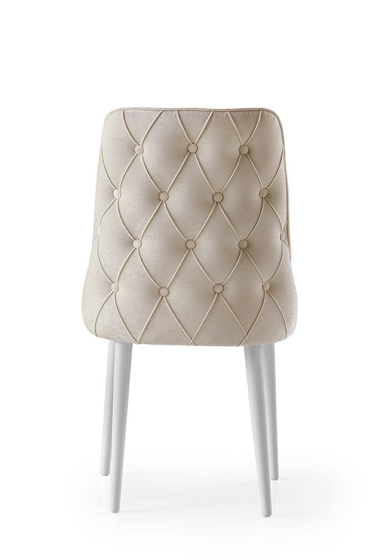 Set 4 scaune tapitate cu stofa si picioare din pal, Seyhan 2 Velvet Crem / Alb, l52xA50xH98 cm (3)