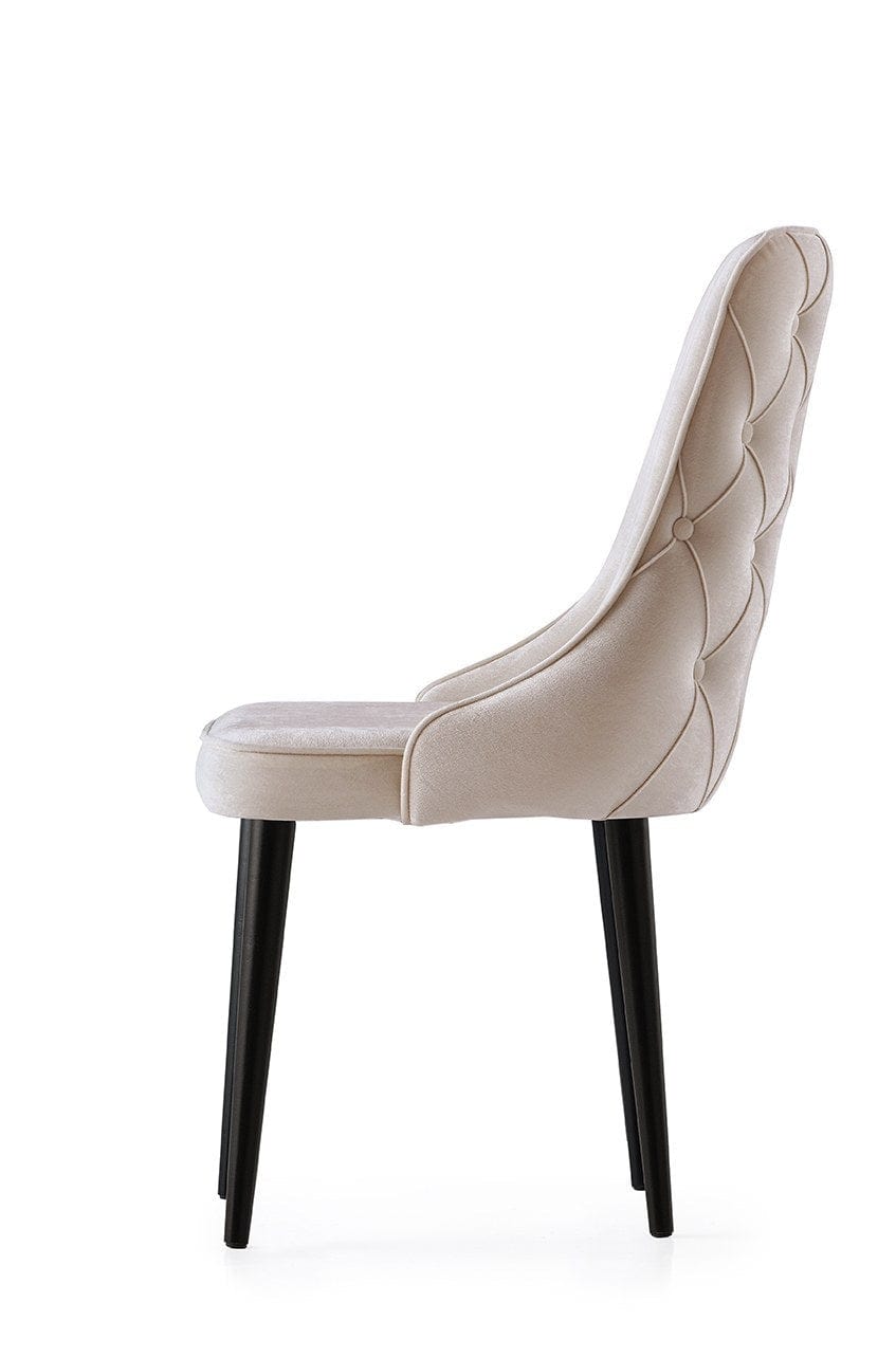 Set 4 scaune tapitate cu stofa si picioare din pal, Seyhan 3 Velvet Crem / Negru, l52xA50xH98 cm (2)