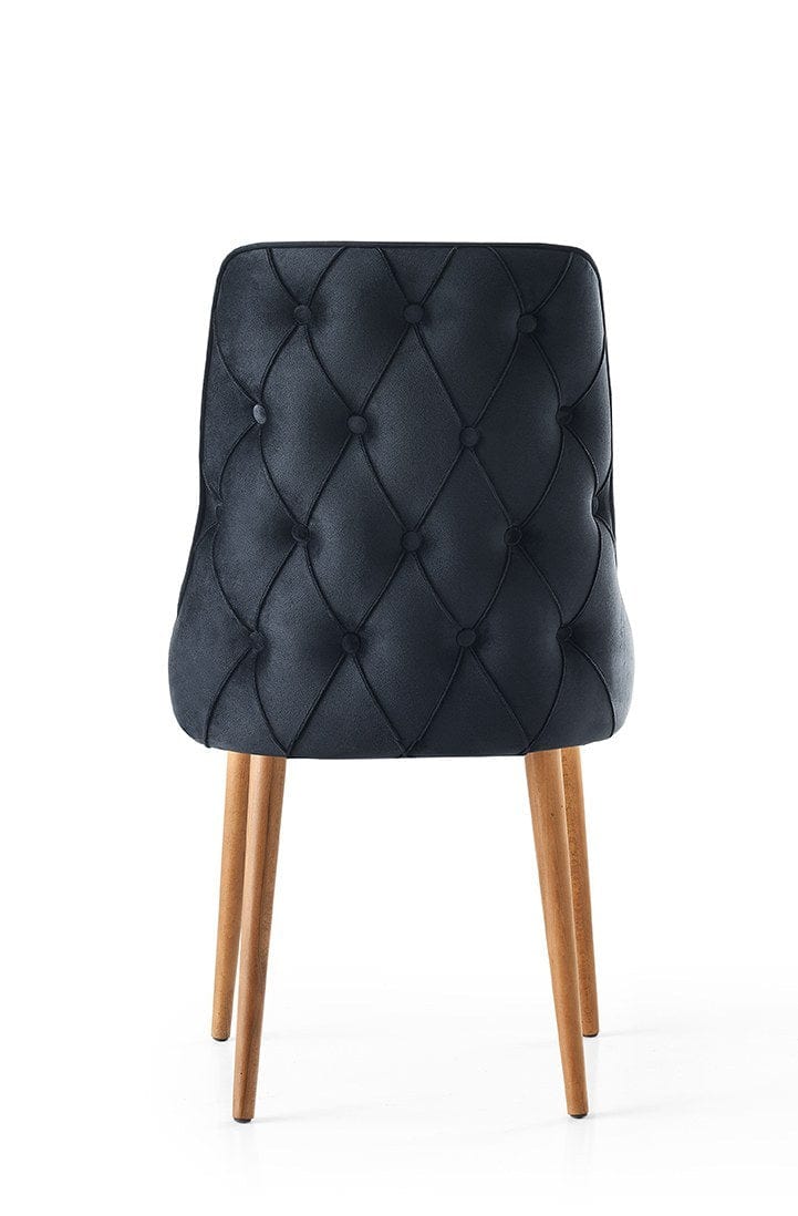 Set 4 scaune tapitate cu stofa si picioare din pal, Seyhan 1 Velvet Negru / Nuc, l52xA50xH98 cm (3)