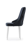 Set 4 scaune tapitate cu stofa si picioare din pal, Seyhan 2 Velvet Negru / Alb, l52xA50xH98 cm (2)