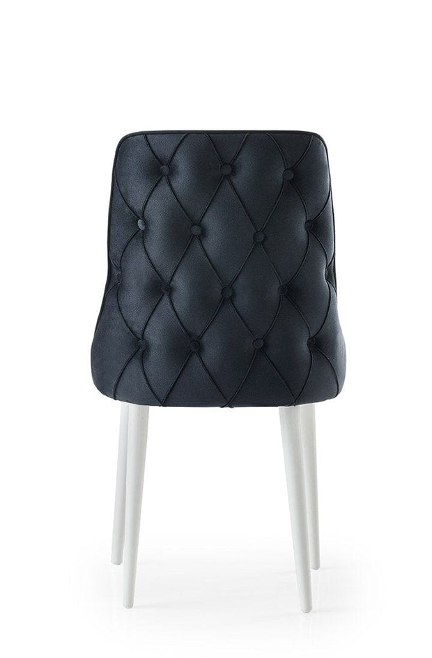 Set 4 scaune tapitate cu stofa si picioare din pal, Seyhan 2 Velvet Negru / Alb, l52xA50xH98 cm (3)