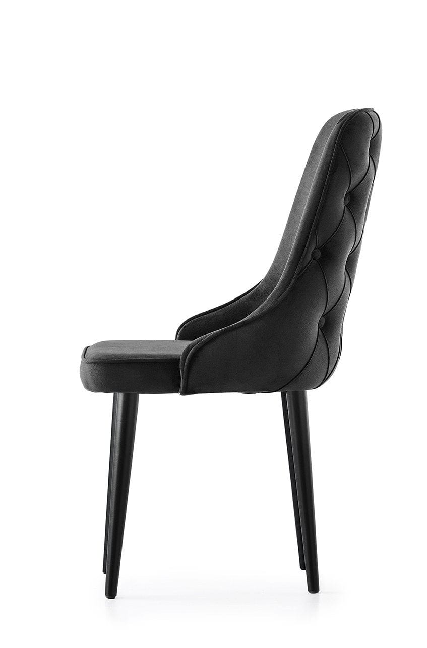 Set 4 scaune tapitate cu stofa si picioare din pal, Seyhan 3 Velvet Negru, l52xA50xH98 cm (2)