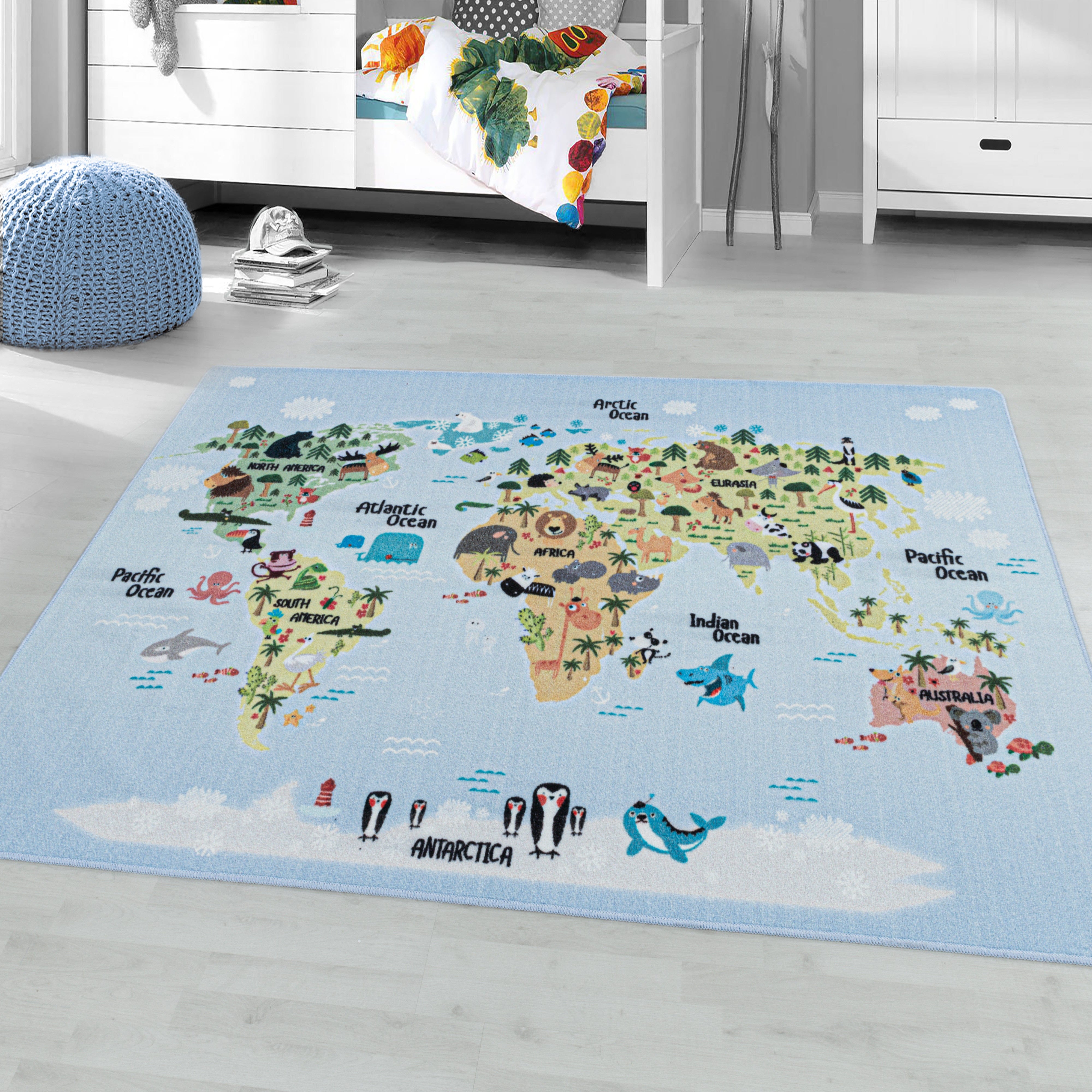 Traversa pentru copii din poliamida Play 2917 World Map Animals Albastru (1)