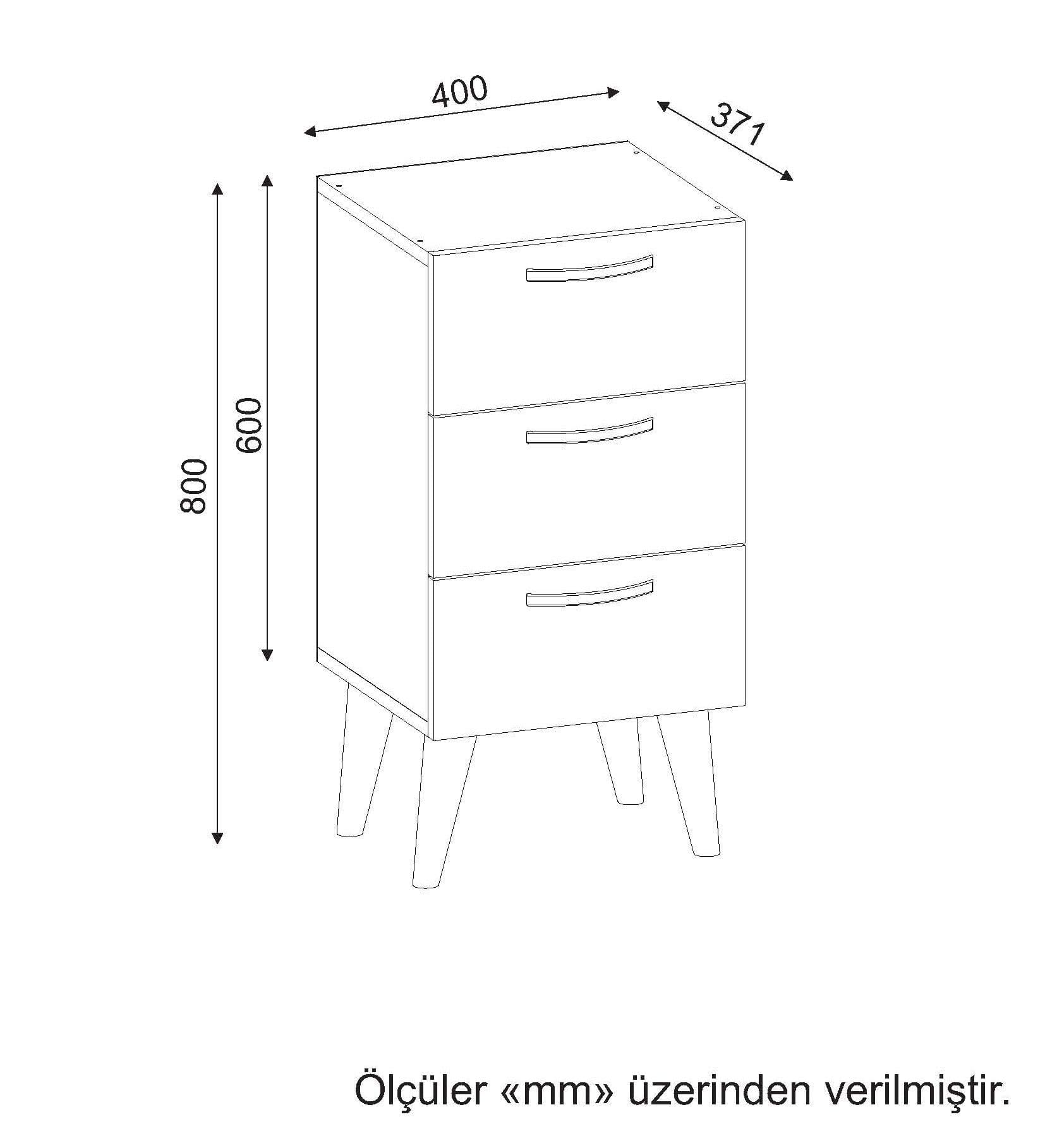 Noptiera din pal si plastic, cu 3 usi, Bellini V3 Nuc / Alb, l40xA37,1xH80 cm (5)