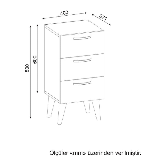 Noptiera din pal si plastic, cu 3 usi, Bellini V3 Nuc / Alb, l40xA37,1xH80 cm (5)