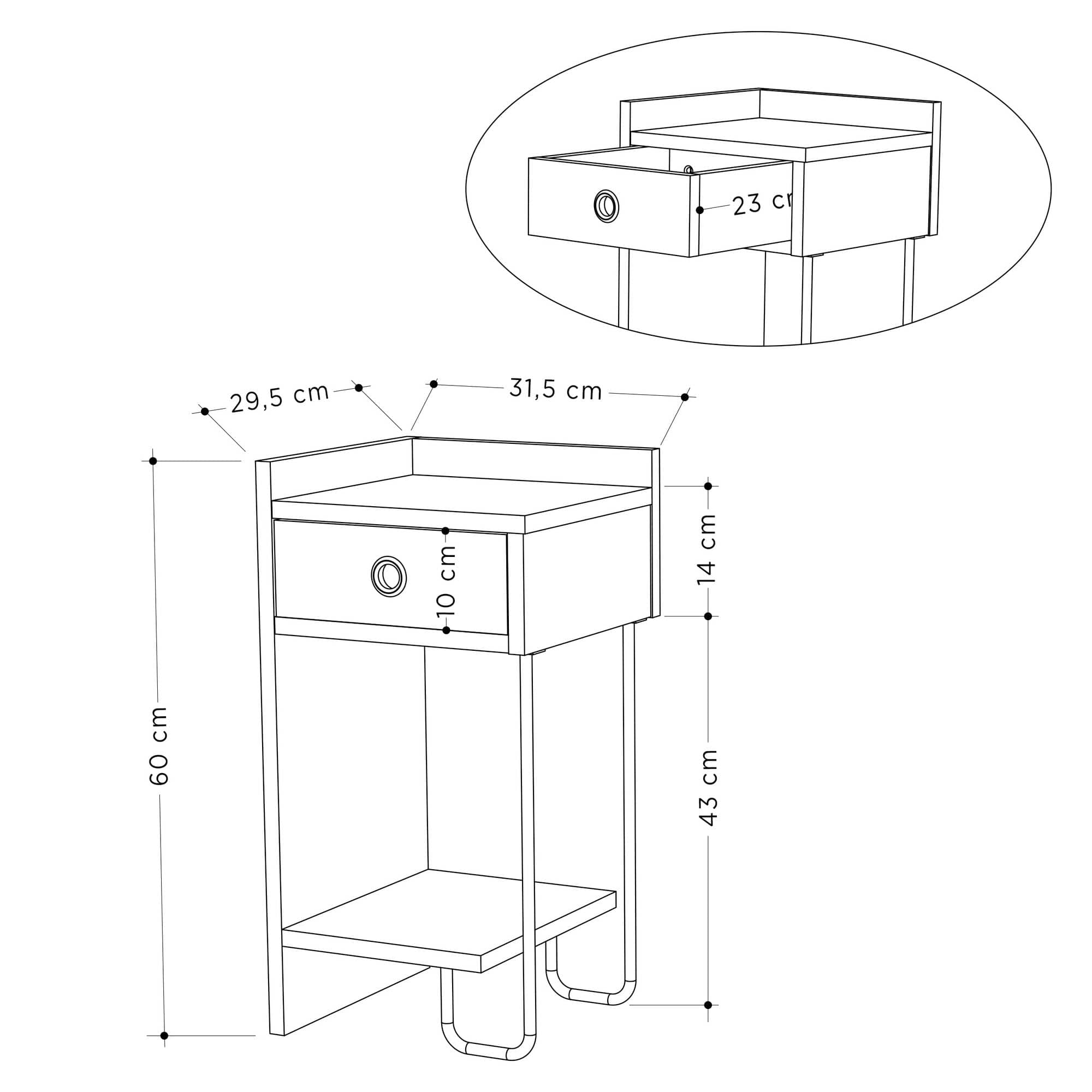 Noptiera din pal, cu 1 sertar, Sirius Left V2 Alb, l32xA30xH61 cm (13)