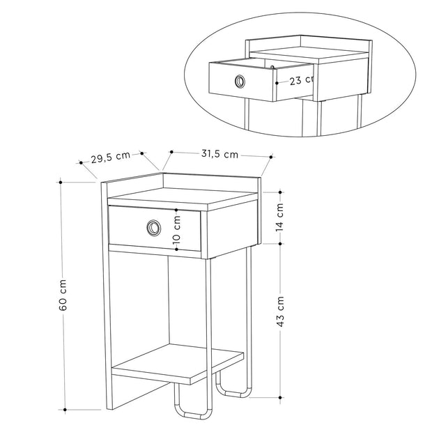 Noptiera din pal, cu 1 sertar, Sirius Left V2 Alb, l32xA30xH61 cm (13)