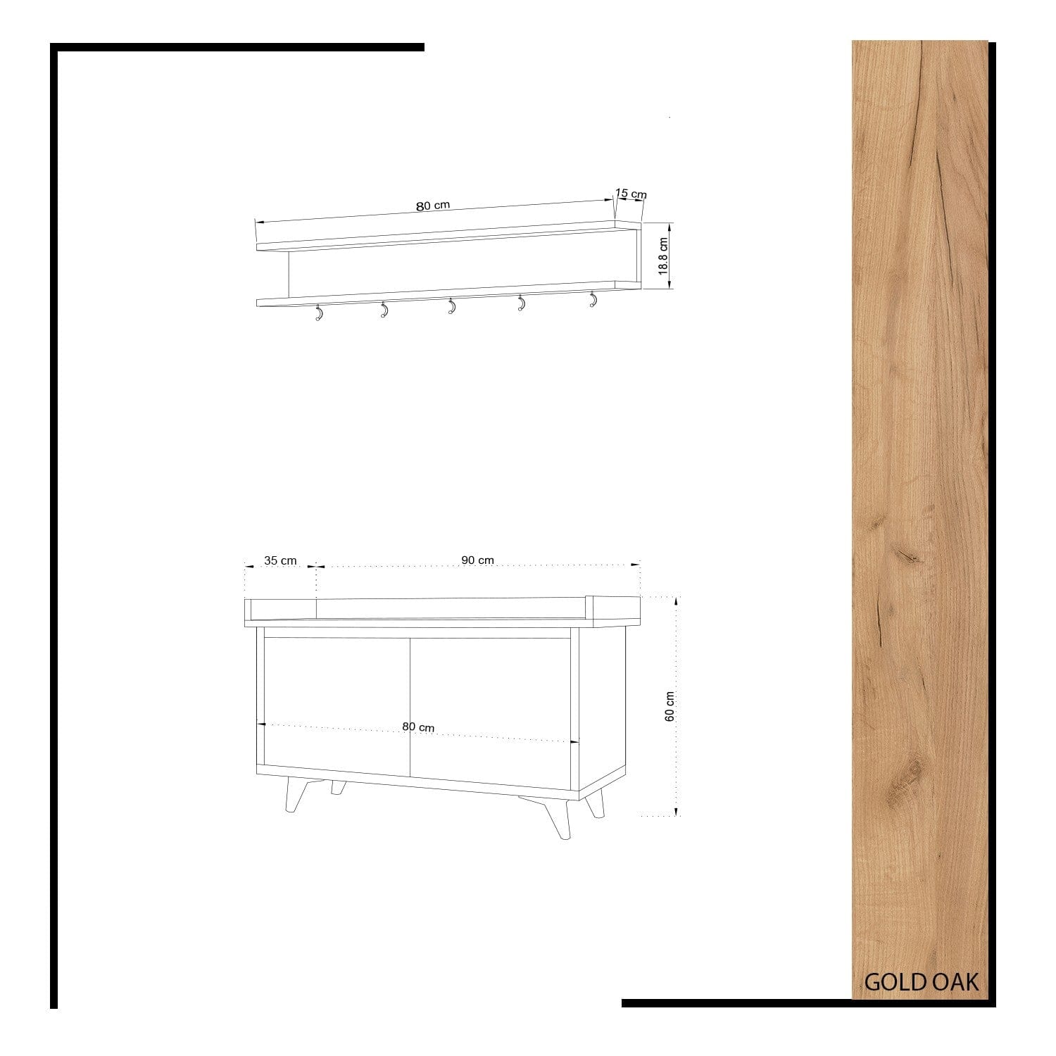 Set de mobila hol din pal, 2 piese, Stato Stejar / Alb (3)