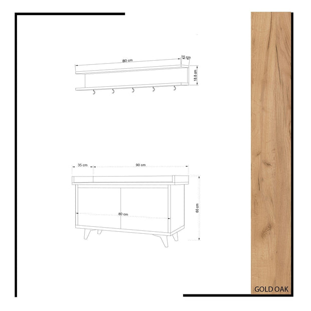 Set de mobila hol din pal, 2 piese, Stato Stejar / Alb (3)