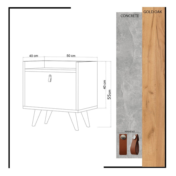 Noptiera din pal si metal, cu 1 usa, Festi̇ Stejar / Auriu, l50xA59xH40 cm (4)