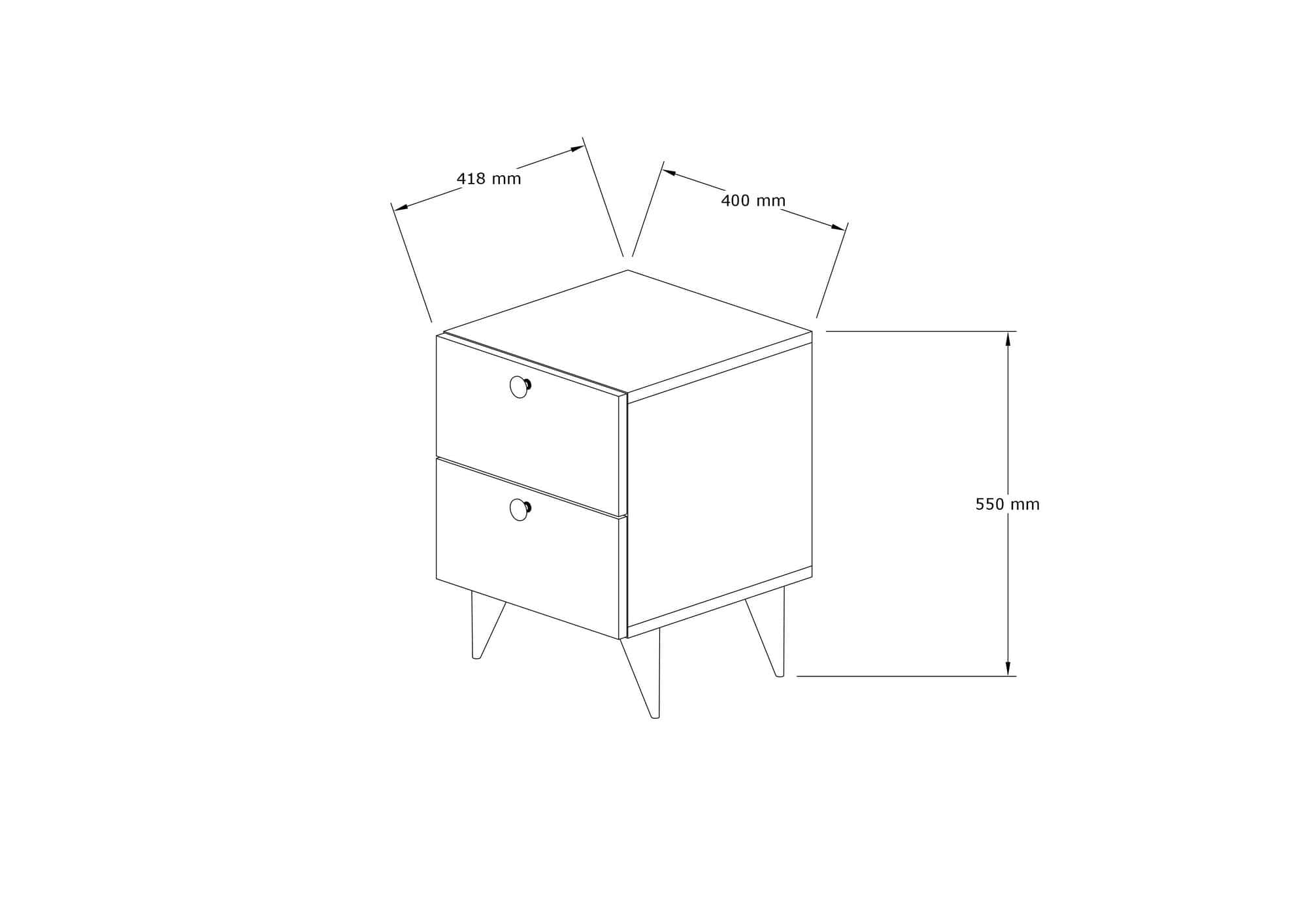 Noptiera din pal si lemn, cu 2 sertare, Kada V2 Nuc, l40xA42xH55 cm (3)