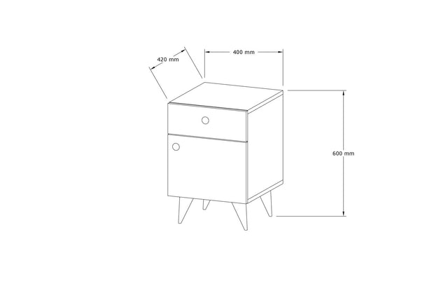 Noptiera din pal si lemn, cu 1 sertar si 1 usa, Pila Nuc, l40xA43,8xH60 cm (3)