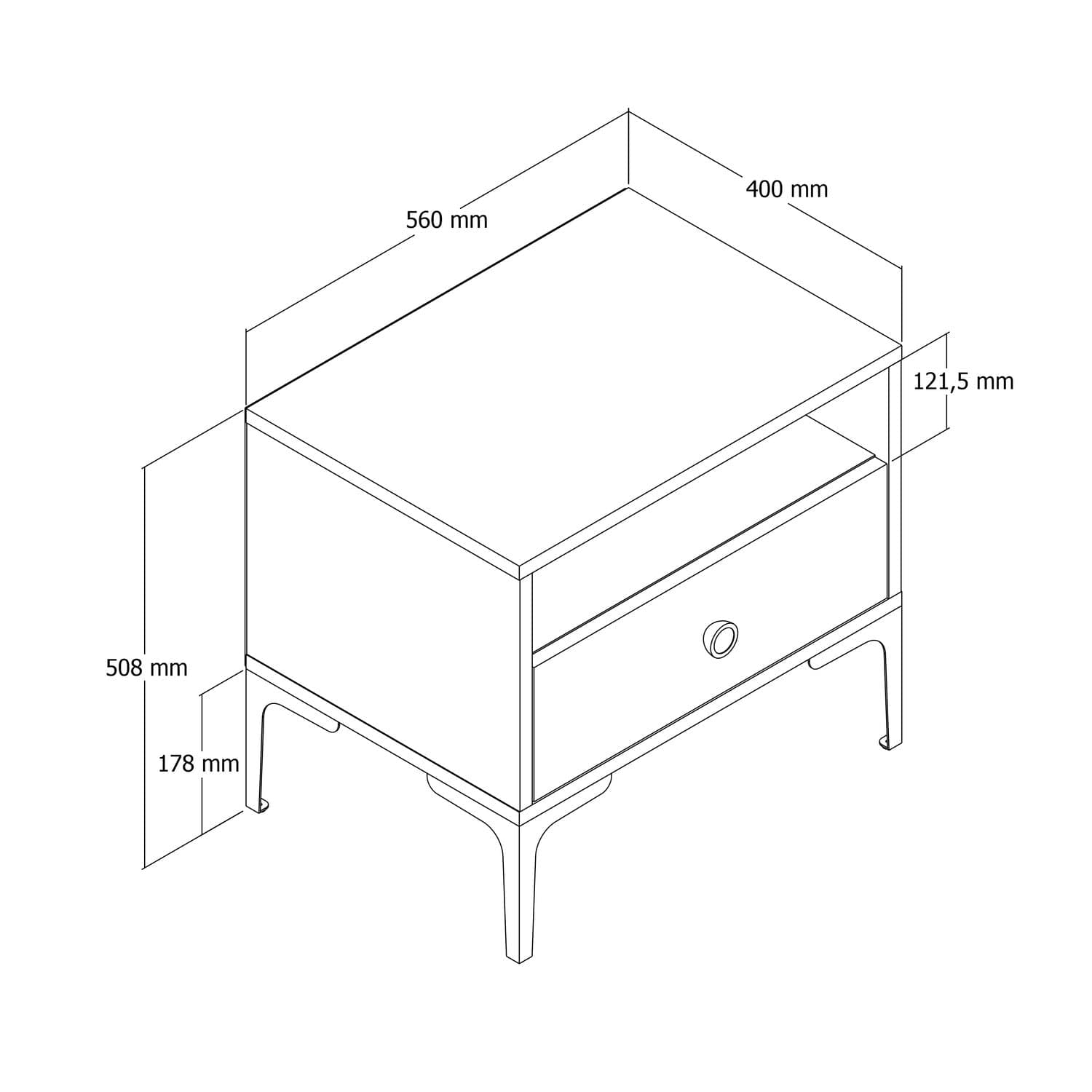 Noptiera din pal si plastic, cu 1 sertar, Lizbon 530 Nuc / Negru, l56xA40xH50,8 cm (4)