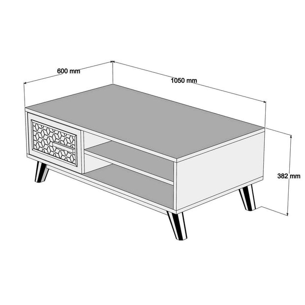 Masa de cafea din pal si lemn, Ayla Nuc / Albastru, L105xl60xH38,2 cm (3)