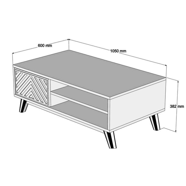 Masa de cafea din pal si lemn, Inci Nuc / Alb, L105xl60xH38,2 cm (3)