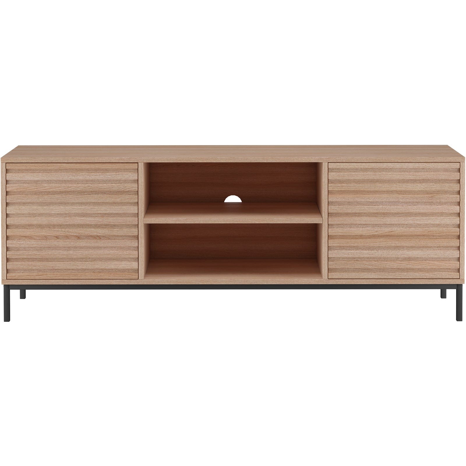 Comoda TV din MDF, pal si metal, cu 2 usi, Celine Natural / Negru, l140xA40xH50 cm (2)