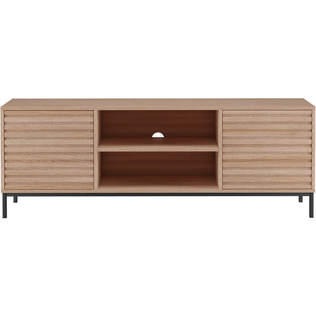 Comoda TV din MDF, pal si metal, cu 2 usi, Celine Natural / Negru, l140xA40xH50 cm (2)