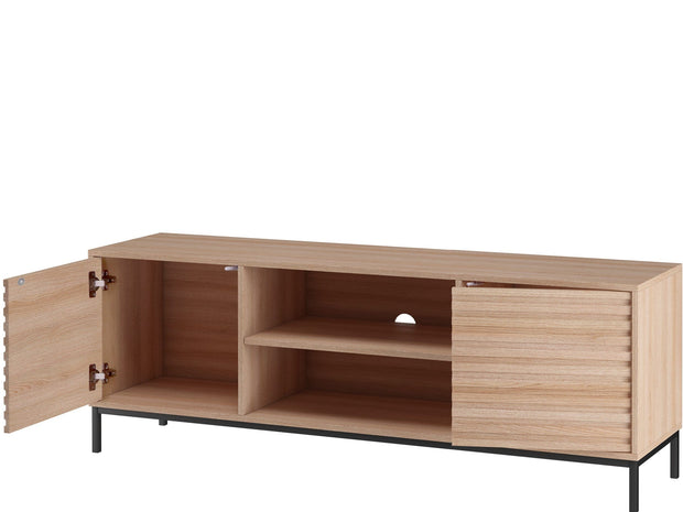 Comoda TV din MDF, pal si metal, cu 2 usi, Celine Natural / Negru, l140xA40xH50 cm (3)