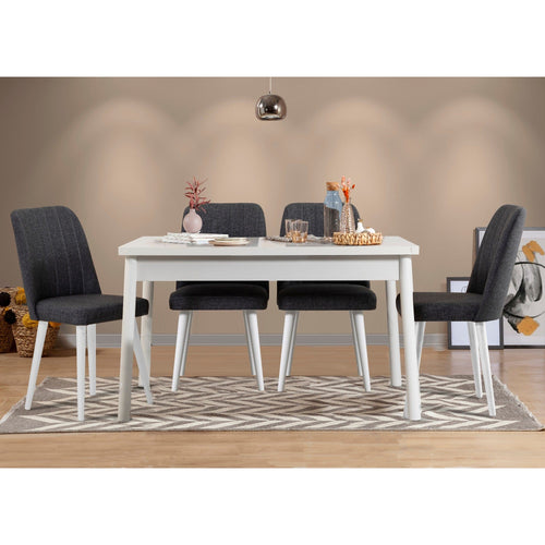 Set masa din pal + 4 scaune tapitate cu stofa, Costa W5 Alb / Antracit, L120xl77xH75 cm