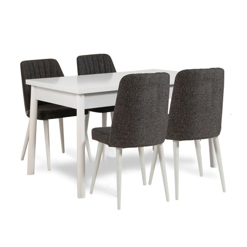 Set masa din pal + 4 scaune tapitate cu stofa, Costa W5 Alb / Antracit, L120xl77xH75 cm (1)
