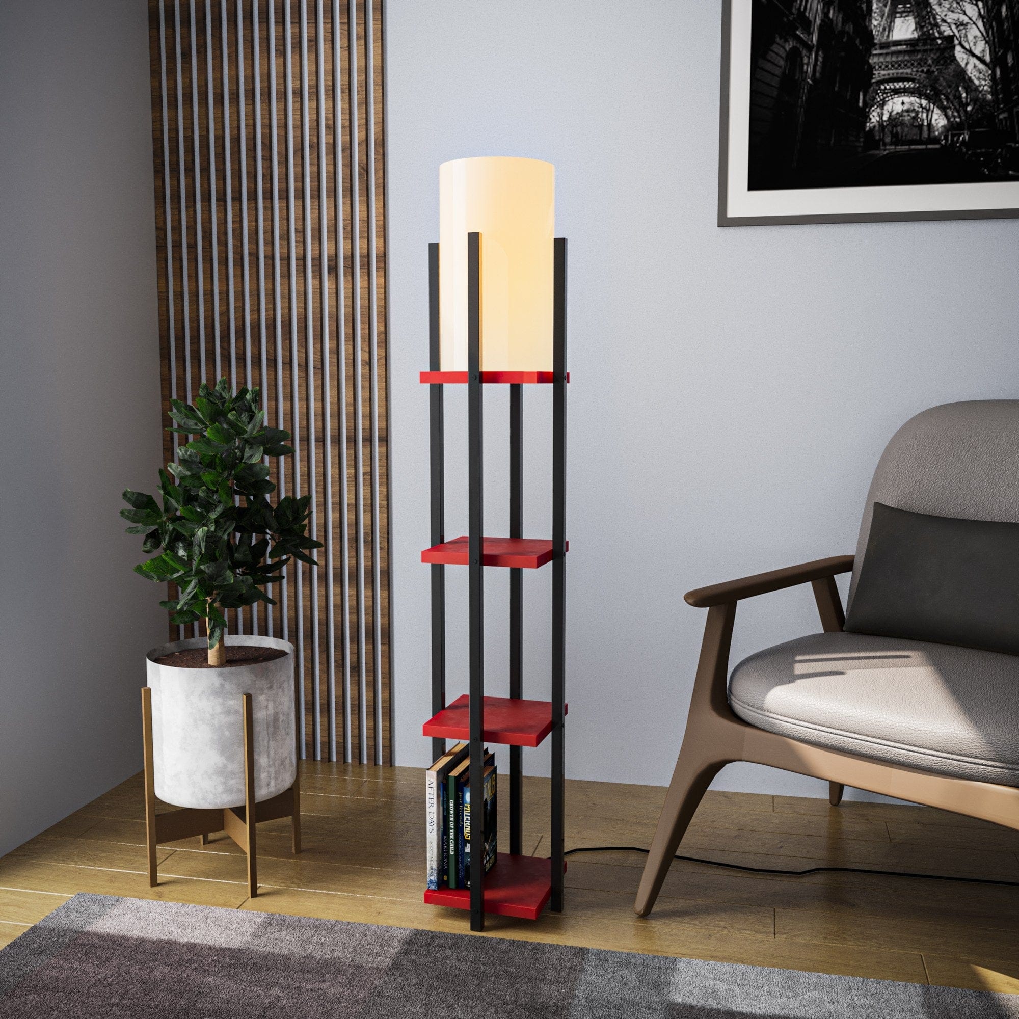 Lampadar Shelf Lamp-8117 Negru / Rosu