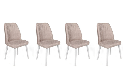 Set 4 scaune tapitate cu stofa si picioare din lemn, Alfa 495-V4 Velvet Crem / Alb, l50xA49xH90 cm