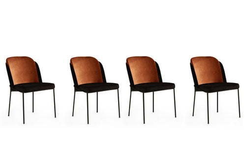 Set 4 scaune tapitate cu stofa si picioare metalice, DR - 147 V4 Velvet Caramiziu / Negru, l54xA55xH86 cm