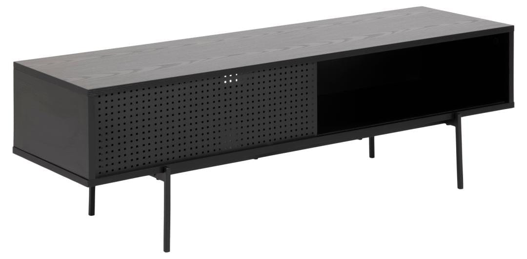 Comoda TV din MDF si metal, cu 1 usa, Angus Negru, l140xA40xH44,5 cm