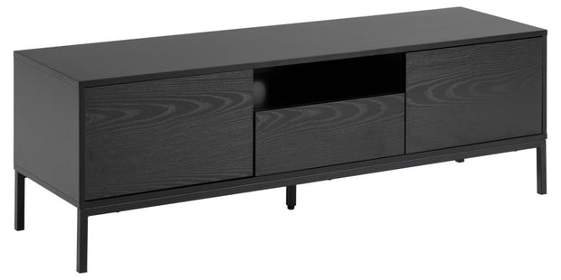 Comoda TV din MDF si metal, cu 1 sertar si 2 usi, Seaford II Negru, l140xA40xH45 cm