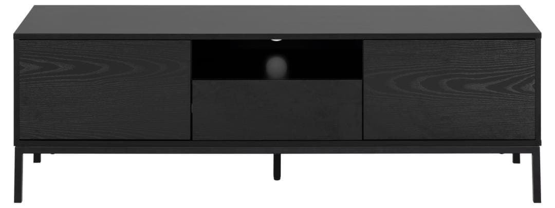 Comoda TV din MDF si metal, cu 1 sertar si 2 usi, Seaford II Negru, l140xA40xH45 cm (1)