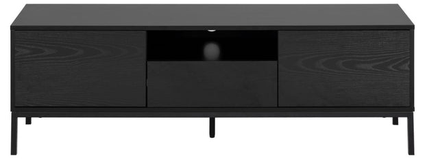 Comoda TV din MDF si metal, cu 1 sertar si 2 usi, Seaford II Negru, l140xA40xH45 cm (1)