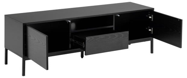 Comoda TV din MDF si metal, cu 1 sertar si 2 usi, Seaford II Negru, l140xA40xH45 cm (2)