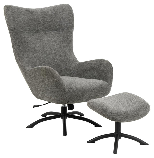 Fotoliu Recliner tapitat cu stofa + Taburet, Talgarth Gri / Negru, l76xA86xH105 cm