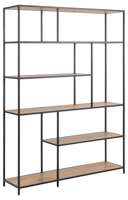 Biblioteca din MDF si metal, Seaford Natural / Negru, l135xA35xH185 cm