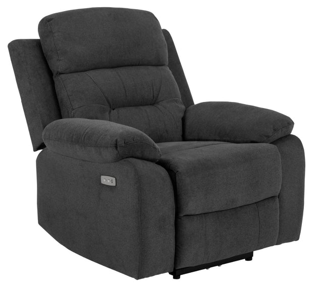 Fotoliu Recliner cu mecanism electric, tapitat cu stofa, Vansbro Gri Inchis / Negru, l92xA96xH98 cm