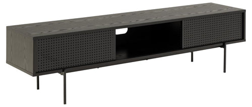 Comoda TV din MDF si metal, cu 2 usi, Angus Negru, l180xA40xH44,5 cm