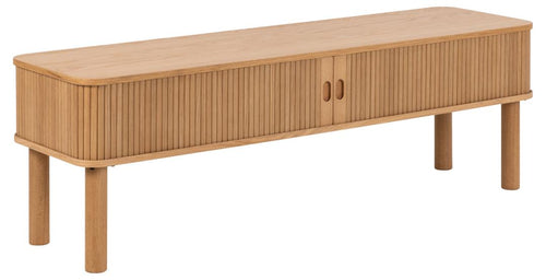 Comoda TV din MDF si lemn, cu 2 usi, Langley Natural / Stejar, l140xA40xH45 cm