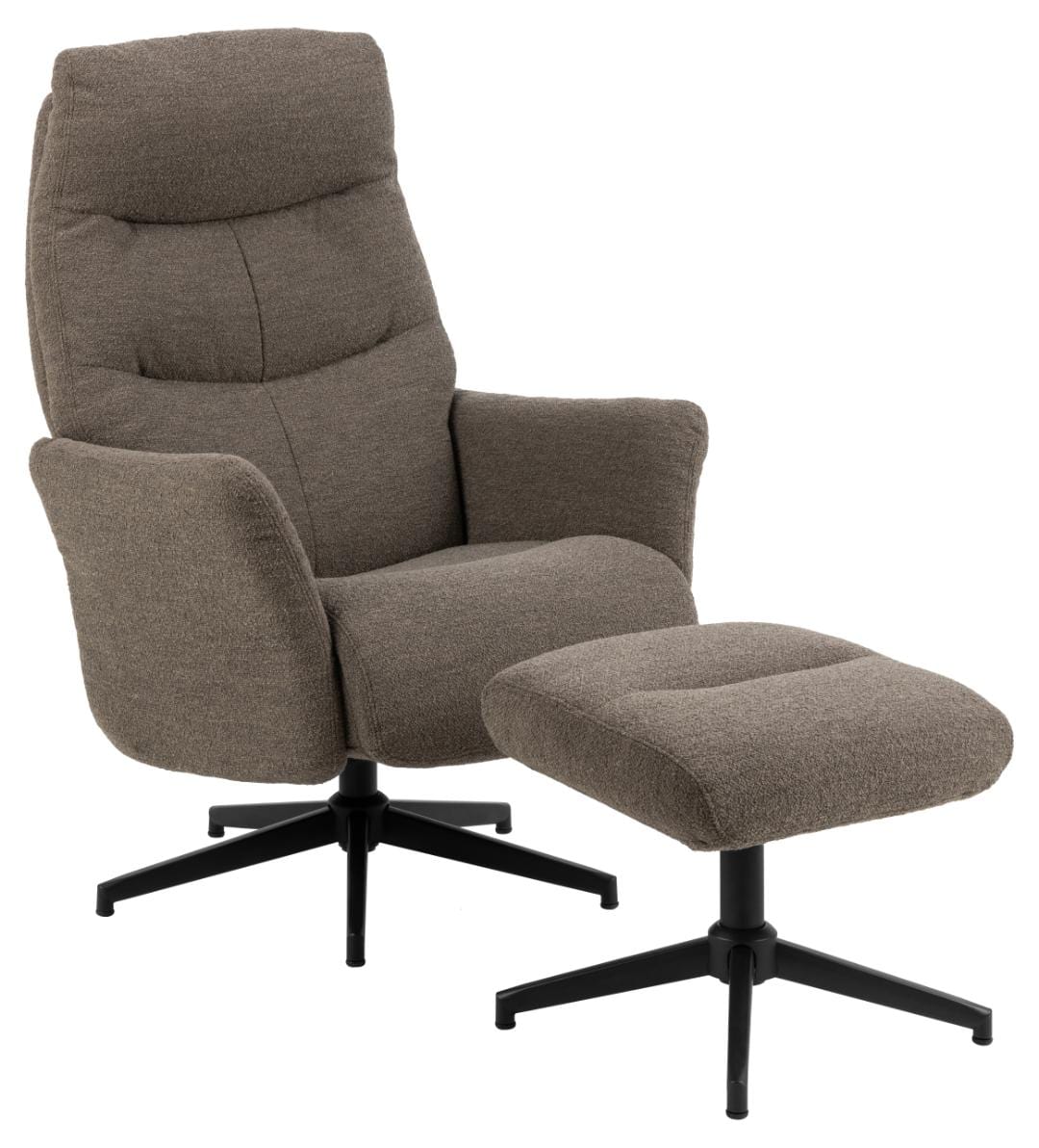 Fotoliu Recliner tapitat cu stofa + Taburet, London Cappuccino / Negru, l75xA83xH112 cm