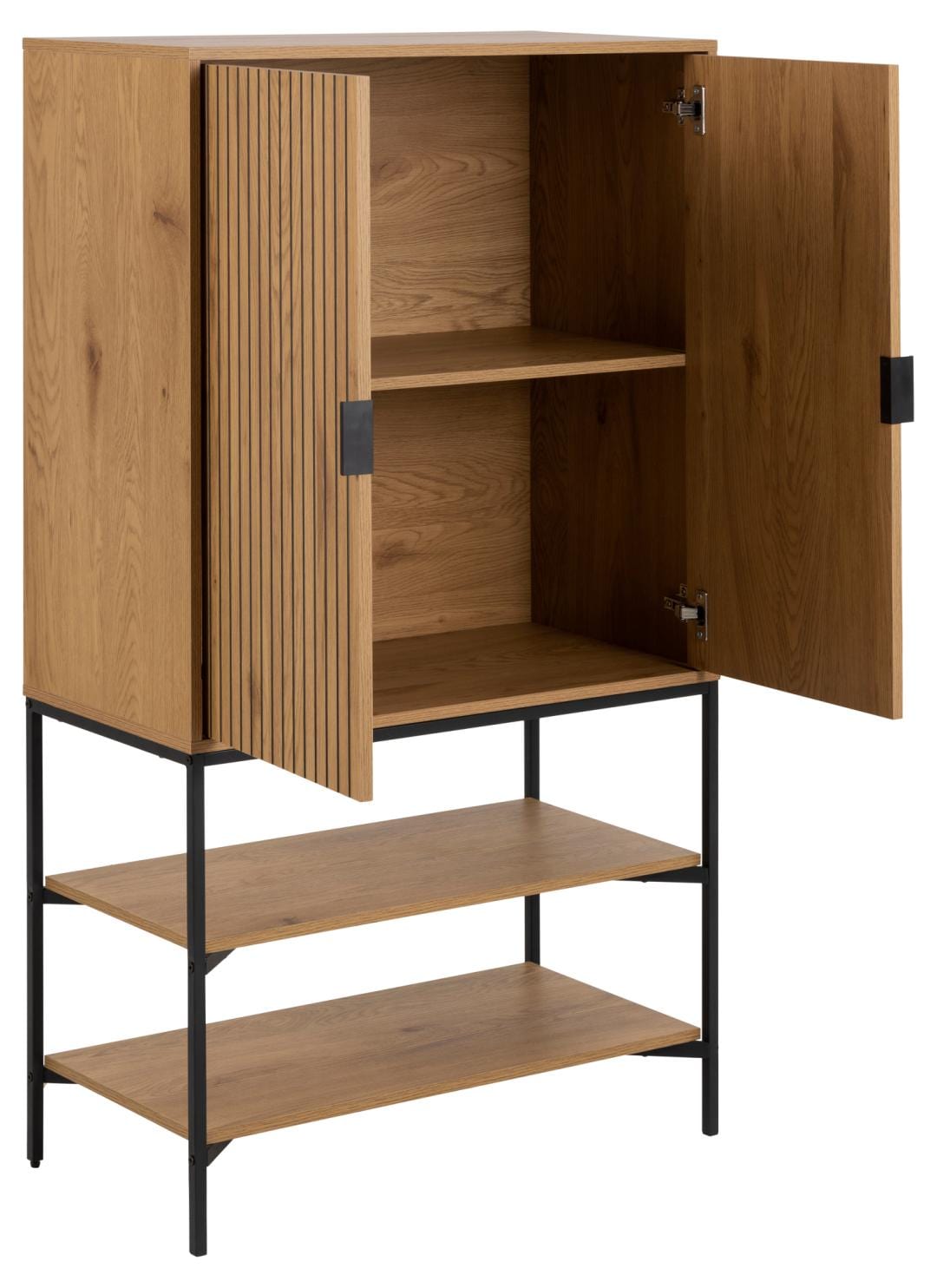 Cabinet din MDF si metal, cu 2 usi, Jaipur Natural / Negru, l80xA40xH140 cm (2)