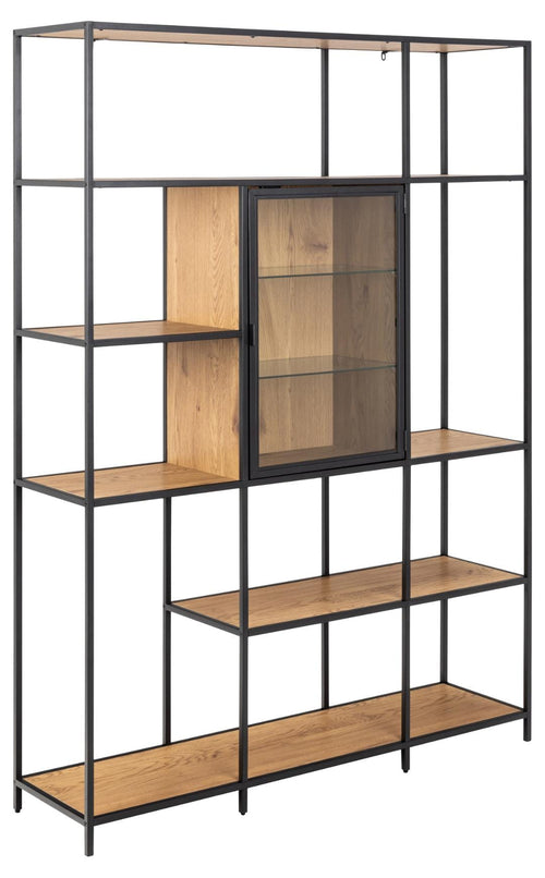 Biblioteca din MDF si metal, cu 1 usa, Seaford Natural / Negru, l135xA35xH185 cm