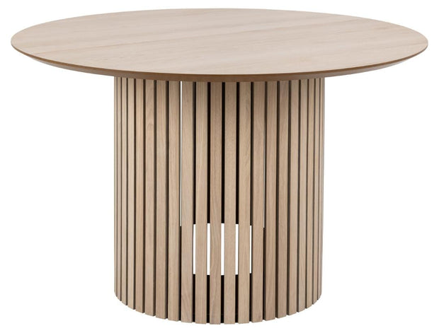 Masa rotunda din MDF si lemn, Linley Alb / Natural, Ø120xH75 cm