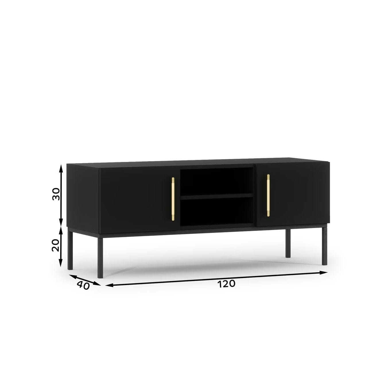 Comoda TV din MDF si metal, cu 2 usi, Lanzzi Negru / Auriu, l40xA120xH50 cm (4)