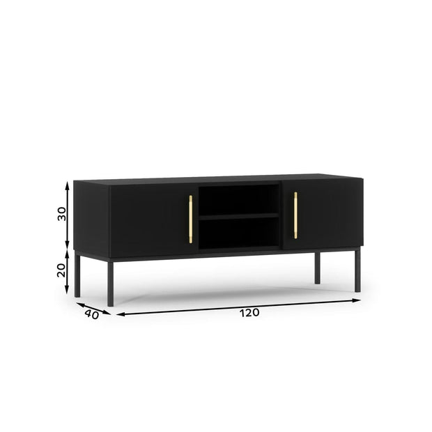 Comoda TV din MDF si metal, cu 2 usi, Lanzzi Negru / Auriu, l40xA120xH50 cm (4)