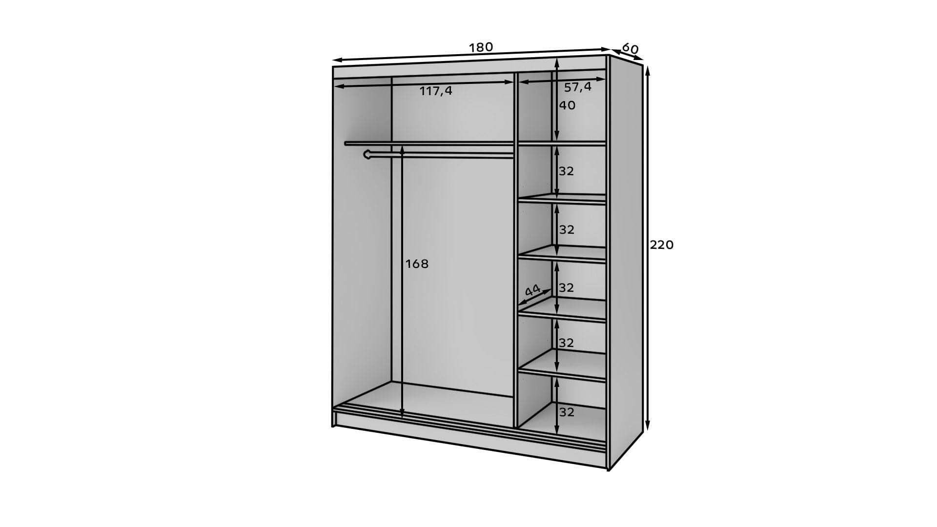 Dulap din MDF, cu 3 usi glisante, Esville III Stejar / Negru, l180xA60xH220 cm (5)