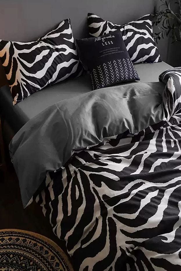 Lenjerie de pat din bumbac Ranforce, Zebra Gri / Negru / Alb, 200 x 220 cm (4)
