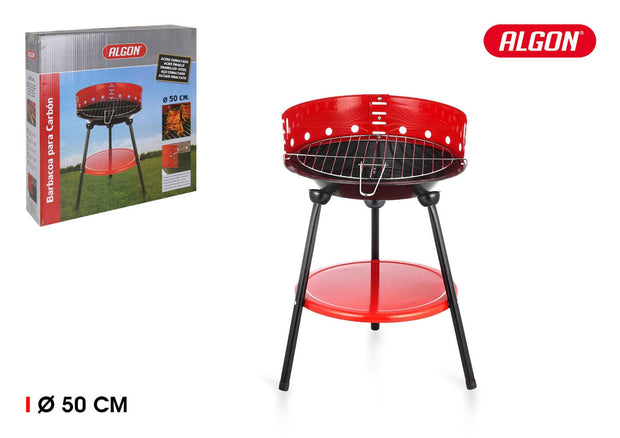 Gratar BBQ pentru carbuni, din metal, Algon Rosu / Negru, Ø50xH12 cm