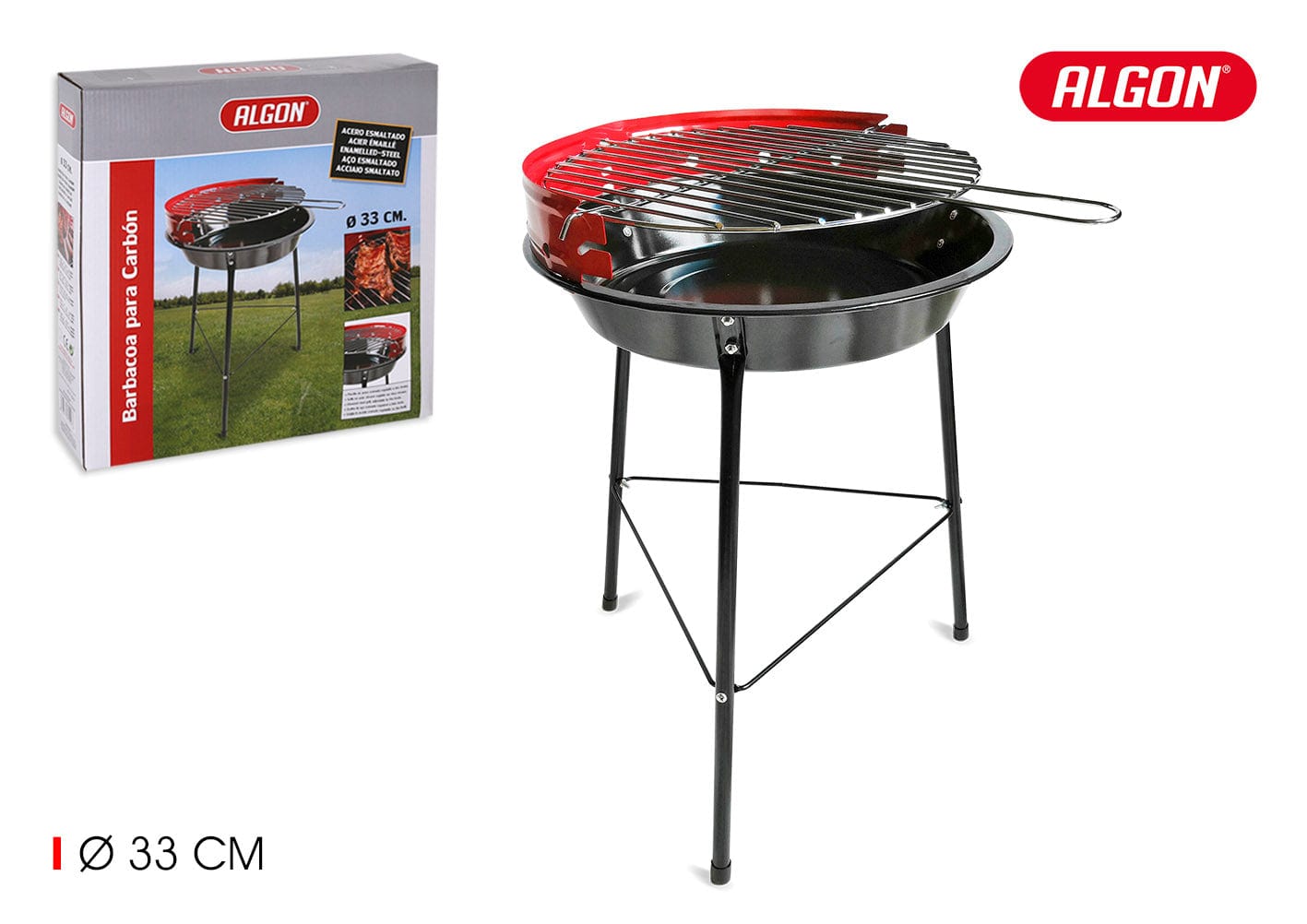 Gratar BBQ pentru carbuni, din metal, Algon Negru / Rosu, L42xl35xH45 cm