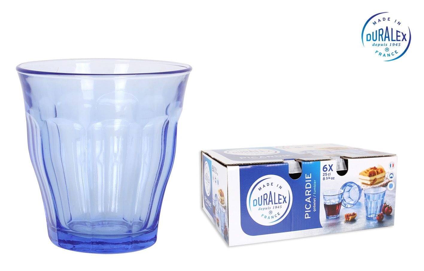 Set 6 pahare din sticla, Picardie Albastru, 250 ml