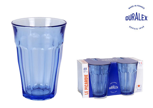 Set 4 pahare din sticla, Picardie Albastru, 360 ml