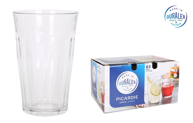 Set 6 pahare din sticla, Picardie Transparent, 500 ml